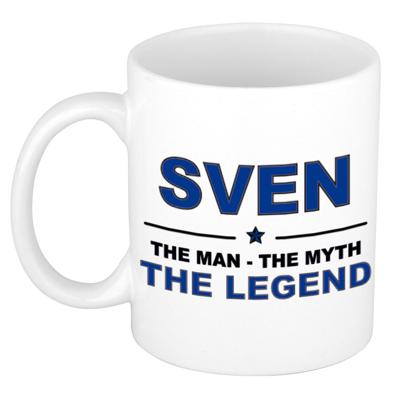 Sven cadeau mok - man myth legend - naam koffiemok / beker - wit en blauw - 300 ml Sven cadeau mok - man myth legend - naam koffiemok / beker - wit en blauw - 300 ml