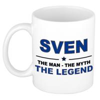 Sven cadeau mok - man myth legend - naam koffiemok / beker - wit en blauw - 300 ml