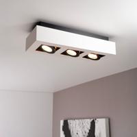 Pollux bianco III by LUSENZ - Rechthoekige 3-lichts plafondlamp met richtbare spots, mat witte coating en zwart interieur