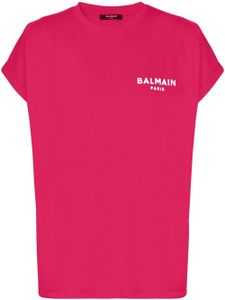 Balmain t-shirt en coton à logo floqué - Rose