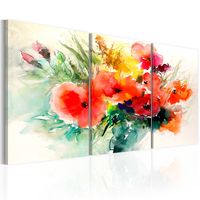 Schilderij - Aquarel boeket (print op Canvas), 3luik - thumbnail