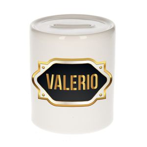 Naam cadeau spaarpot Valerio met gouden embleem