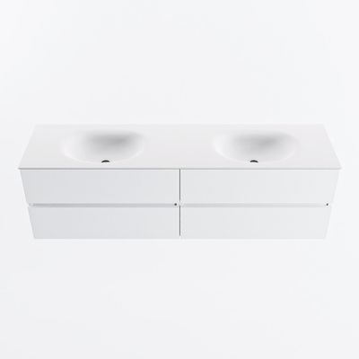 MONDIAZ VICA 170cm badmeubel onderkast Talc 4 lades. Wastafel MOON dubbel 2 kraangaten, kleur Talc.