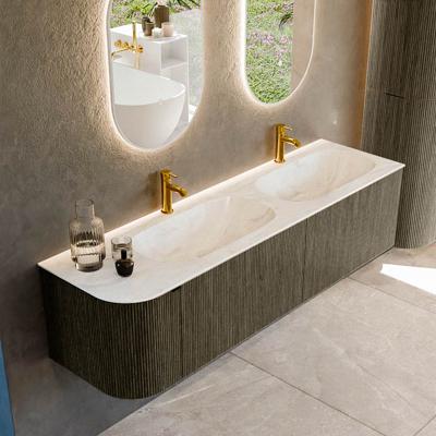Badmeubel Mondiaz Kurve-Dlux | 165 cm cm | Meubelkleur Shadow | Wastafelkleur Ostra | Solid surface | Dubbel / Rechts spoelbak | 2 kraangaten