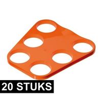 20x Oranje plastic bier trays voor 6 glazen
