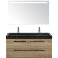 Seville Badmeubelset 120 cm - 2 Laden Natuur Eiken - Wastafel Lucca Enkel met Sence Spiegel