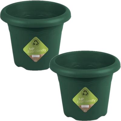 Hega Hogar Plantenbak - 6x stuks - donkergroen - kunststof - D22 x H17,5 cm