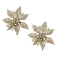 2x stuks decoratie bloemen kerstster champagne glitter op clip 15 cm - thumbnail