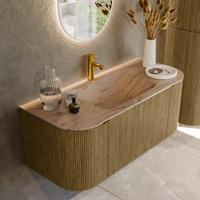 Badmeubel Mondiaz Kurve-Dlux | 110 cm | Meubelkleur Dusk | Wastafelkleur Arena | Solid surface | Wasbak midden spoelbak | 1 kraangat