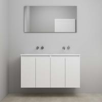 On-Line Badkamermeubelset - 120 cm - Voorgemonteerd - Greeploos 4 Deuren - Acryl Wastafel - Kraangat naar Keuze - Spiegel - Hoogglans Wit