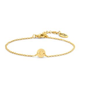 CO88 Collection Alphabet 8CB 90617 Stalen schakel armband - 1,5 mm - bedel rond met letter C - 7mm - 19,5 cm - goudkleurig