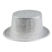 Hoge hoed zilver glitter pvc