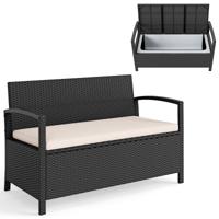 PE-rotan Tuinbank voor Twee Personen met 160 Liter Opbergruimte onder de Zitting Balkonbank met Kussens