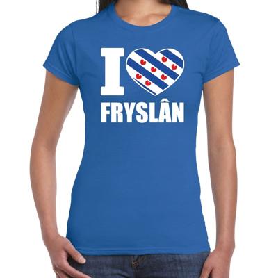 I love Fryslan t-shirt - blauw - voor dames - Friesland thema - korte mouwen I love Fryslan t-shirt - blauw - voor dames - Friesland thema - korte mouwen