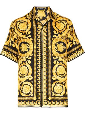 Versace chemise en soie à imprimé Barocco - Jaune