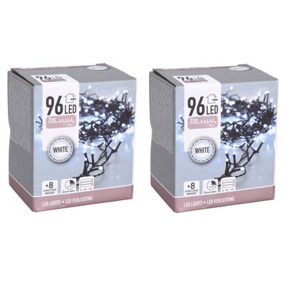 Set van 2x stuks kerstverlichting op batterij helder wit buiten 96 lampjes