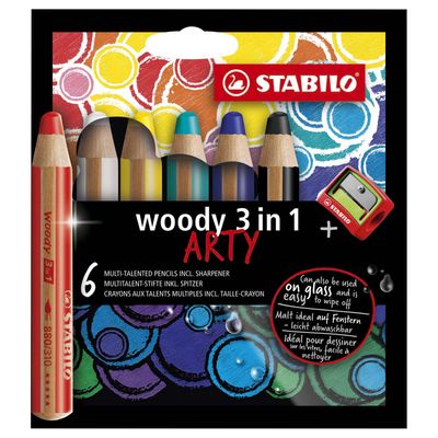 Stabilo woody arty kleurpotloden - 6 kleuren + puntenslijper