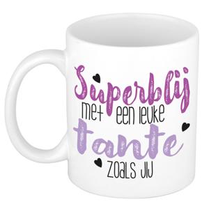 Bellatio Decorations Cadeau koffie/thee mok voor tante - paars - super blij - keramiek   -