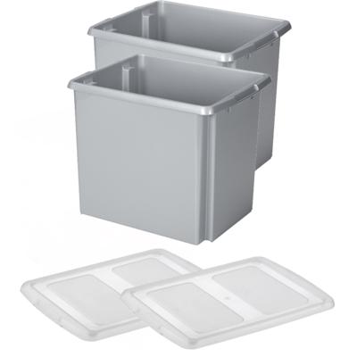 Sunware opslagboxen set - 2x stuks - 45 liter - grijs - 45 x 36 x 36 cm - afsluitbare deksel