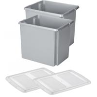 Sunware opslagboxen set - 2x stuks - 45 liter - grijs - 45 x 36 x 36 cm - afsluitbare deksel