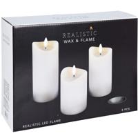 LED kaarsen/stompkaarsen - set van 3x st - wit - wax - met timer - D7 cm