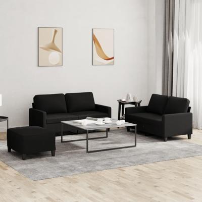3-delige loungeset met kussens stof zwart
