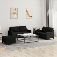 3-delige loungeset met kussens stof zwart