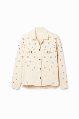 Denim truckerjack madeliefjes - WHITE - XS