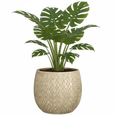 Mica decorations Bloempot / plantenpot Madeira - creme - terracotta - 23 cm - schubbenpatroon