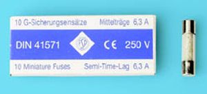 Glaszekeringen 5 x 20mm middeltraag 6,3A doosje (10 stuks)