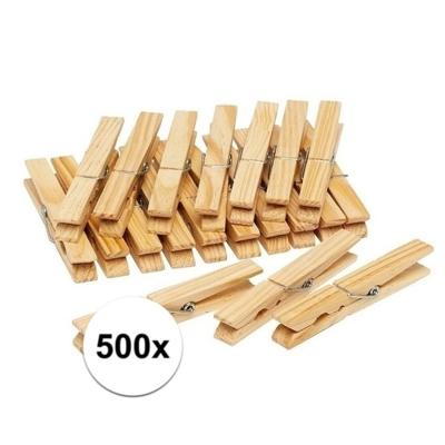 Benson Houten wasknijpers - 500x stuks - wasgoedknijpers - 7 cm - De was doen - Bamboe