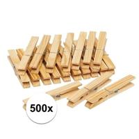 Benson Houten wasknijpers - 500x stuks - wasgoedknijpers - 7 cm - De was doen - Bamboe