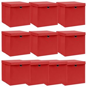 VidaXL Opbergboxen met deksel 10 st 32x32x32 cm stof wit