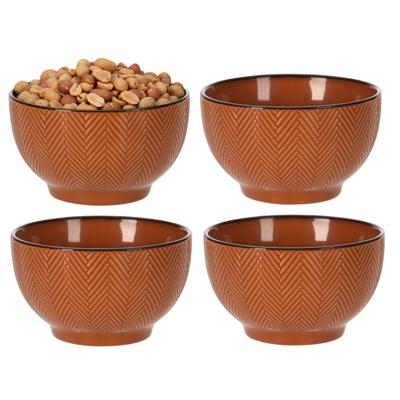 Serveer/chips schaaltje Fishbone - 4x - terra - 14 x 8 cm - keramiek - kommetjes - 680 ml
