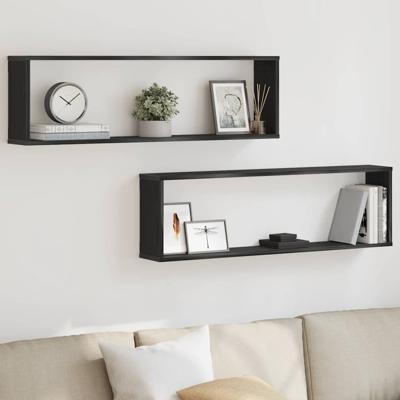 Wandrekken Kubusvormig 2 st 100x15x30 cm spaanplaat zwart