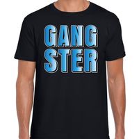 Gangster fun tekst t-shirt zwart heren - thumbnail