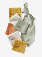 Set van 7 biologisch katoenen* gaasluiers wit midden uni met decor