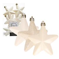 Decoris kersthanger sterren - 6x st - wol wit - 7 cm - kunststof - kerstornamenten Decoris kersthanger sterren - 6x st - wol wit - 7 cm - kunststof - kerstornamenten