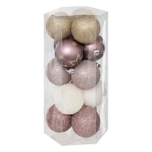 Kerstballen - 15x st - champagne/roze/goud - 5 cm - kunststof - kerstversiering