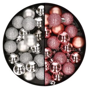 40x stuks kleine kunststof kerstballen roze en zilver 3 cm - Kerstbal