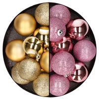 24x stuks kunststof kerstballen mix van goud en roze 6 cm