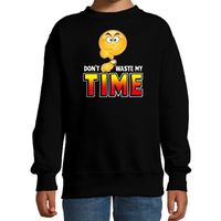 Funny emoticon sweater Dont waste my time zwart kids - thumbnail