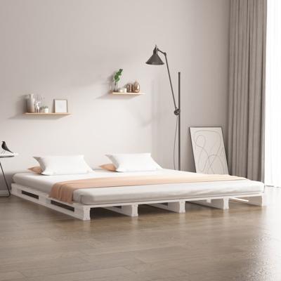 Palletbed massief grenenhout wit 135x190 cm