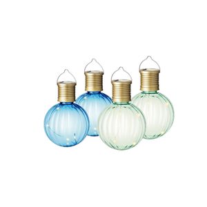 Set van 10x stuks buiten led groene en blauwe lampion solar verlichting 11 cm