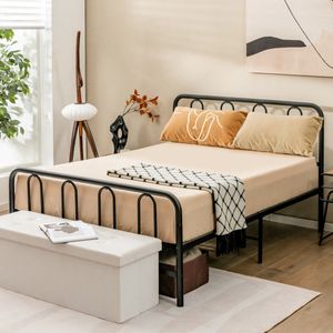 Metalen Bedframe met Hoofdeinde en Voeteneind Modern Platformbed 209 x 144 x 101 cm Zwart