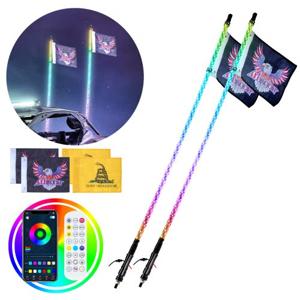 VEVOR 2 stuks zweeplicht, LED-zweeplicht met app en RF-afstandsbediening, waterdichte 360 ° spiraal RGB-achtervolgingslichtzweep met 4 vlaggen, 914,4 mm LED-zweeplicht voor UTV's, ATV's, RZR