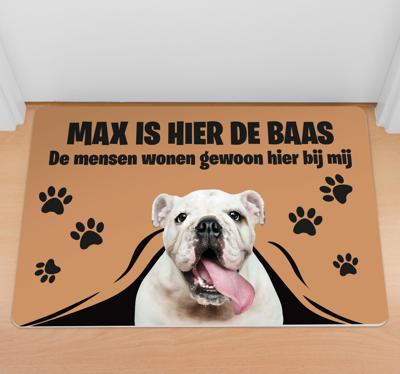 Aanpasbaar vinyl tapijt van hond met tekst