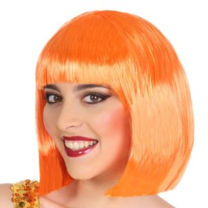 Verkleedpruik voor dames half lang haar - Oranje - Bob lijn - Carnaval/party