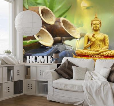 Gouden boeddha met water fotobehang