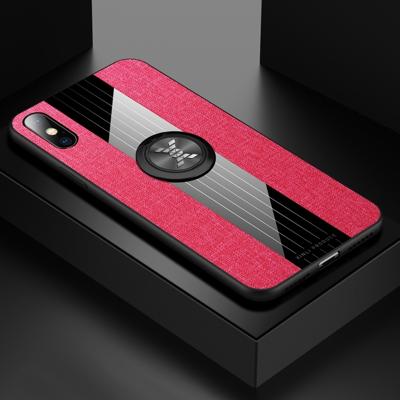 Voor iPhone XS Max XINLI stiksels doek Textue schokbestendig TPU beschermhoes met ring houder (rood)